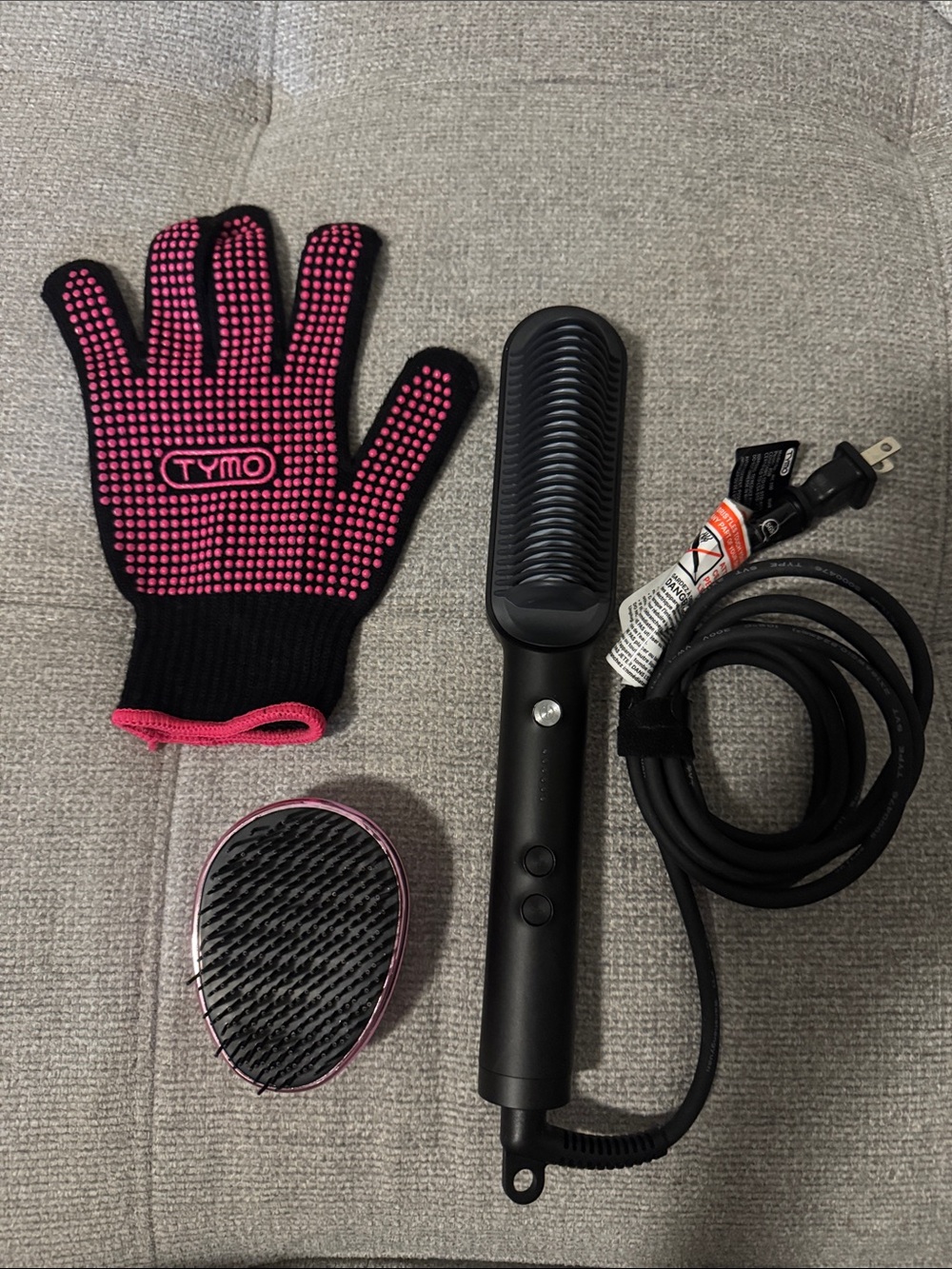 TYMO Pink & Black Hair Straightening Brush - Sleek Styling Kit